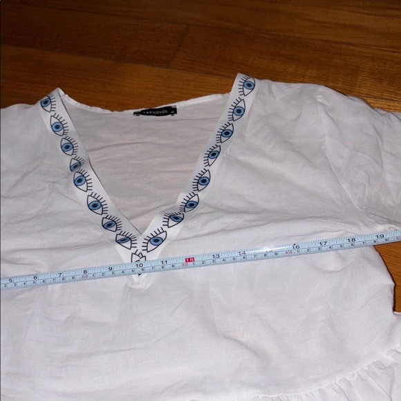 Trendyol EUro White Top Tunic mini good luck dress Blue Evil Eye Pattern L - Picture 6 of 7